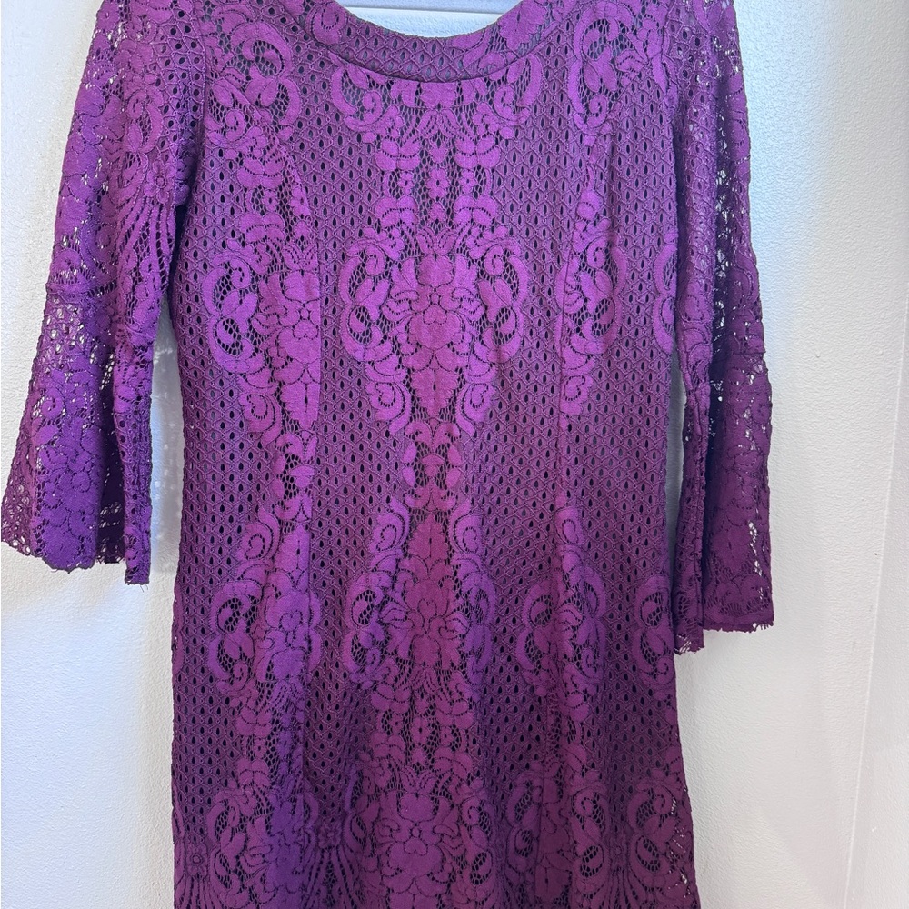 bebe Long Sleeve Purple Lace Dress
